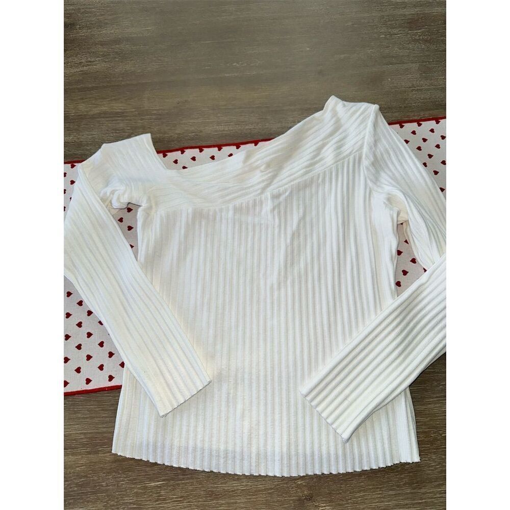 The Range Women's Off Shoulder Ribbed Blouse White‎ Long Sleeve Size L - Picture 3 of 6